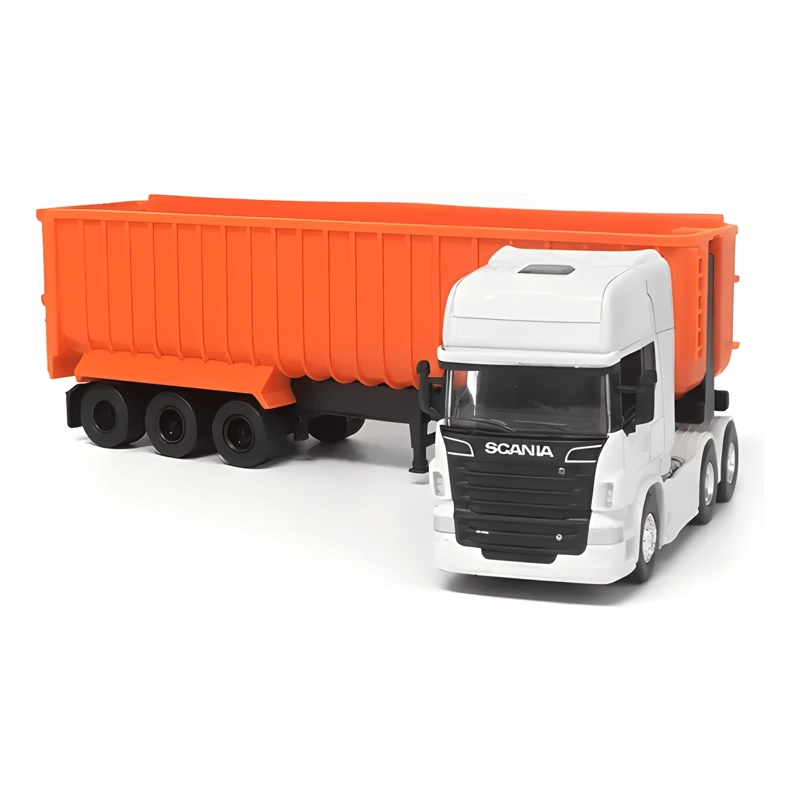 CAMION SCANIA CON BATEA ESCALA 1:64 NARANJO - 2