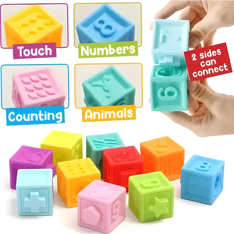 JUGUETE DE 12 CUBOS DE BEBE S APILABLE MONTESSORI SILICONA #1 - 2