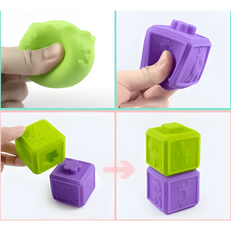 JUGUETE DE 12 CUBOS DE BEBE S APILABLE MONTESSORI SILICONA #1 - 3