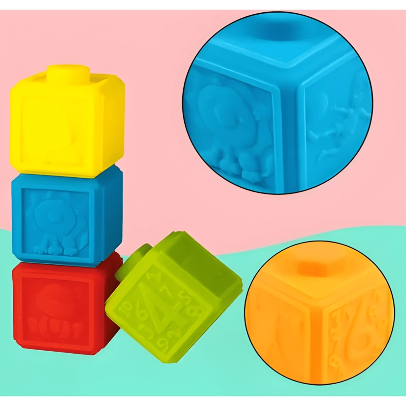 JUGUETE DE 12 CUBOS DE BEBE S APILABLE MONTESSORI SILICONA #1 - 4