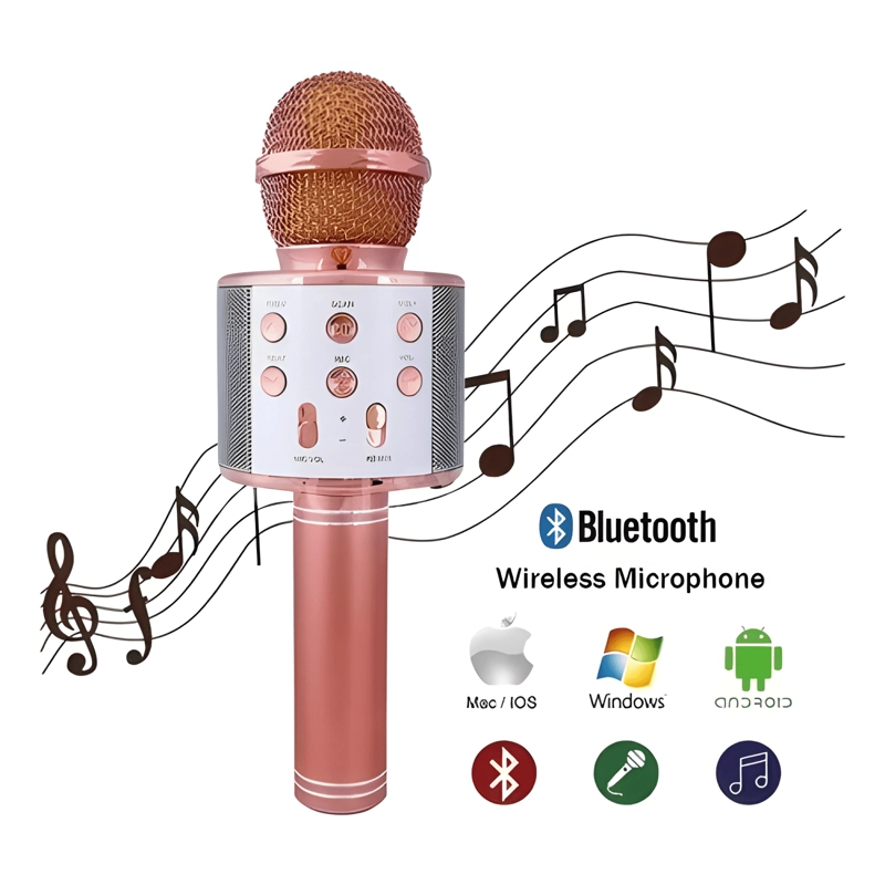 MICROFONO INALAMBRICO PORTATIL BLUETOOTH DE KARAOKE / ROSA - 2