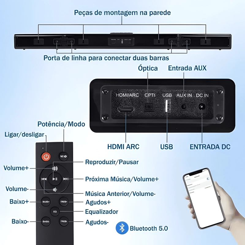 BARRA DE SONIDO 2 1 CANALES CON BARRAS 180W HOME THEATRE TV - 2