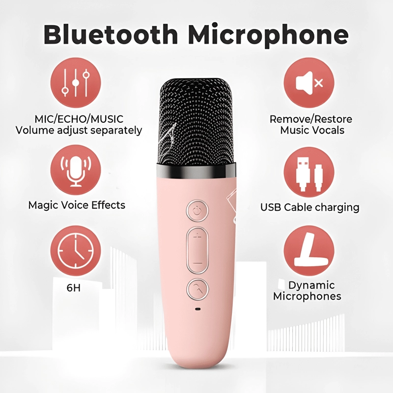 MINI PARLANTE CON MICROFONO EFECTOS DE SONIDOS LUZ LED ROSA - 1
