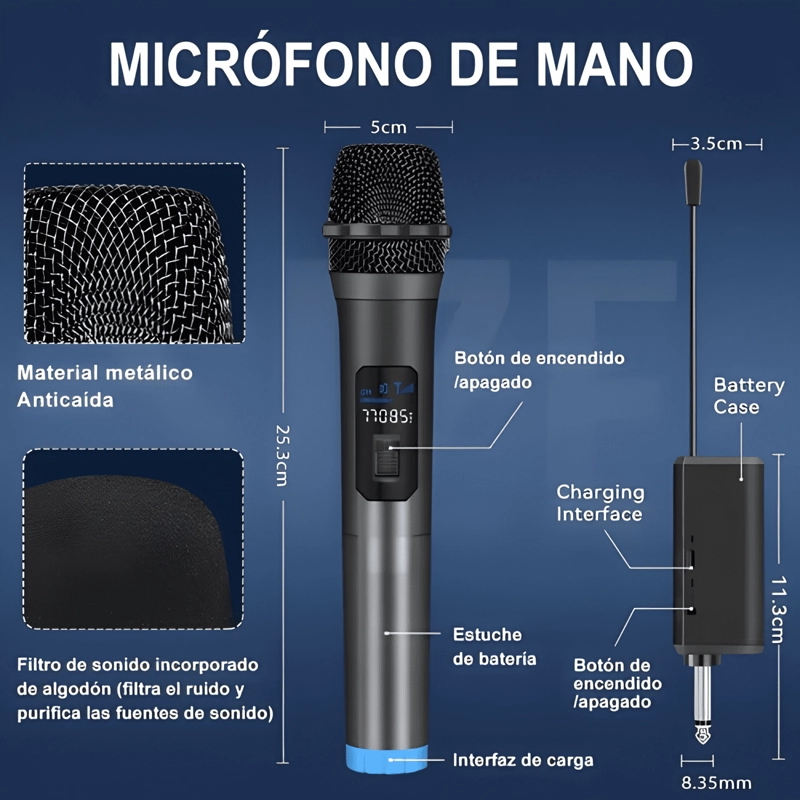 UNIVERSAL MICROFONO INALAMBRICO PROFESIONAL KARAOKE NEGRO - 2