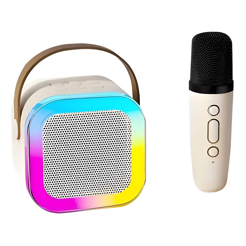 PARLANTE KARAOKE PORTATIL MINI MICROFONO INALAMBRICO BEIGE - 1