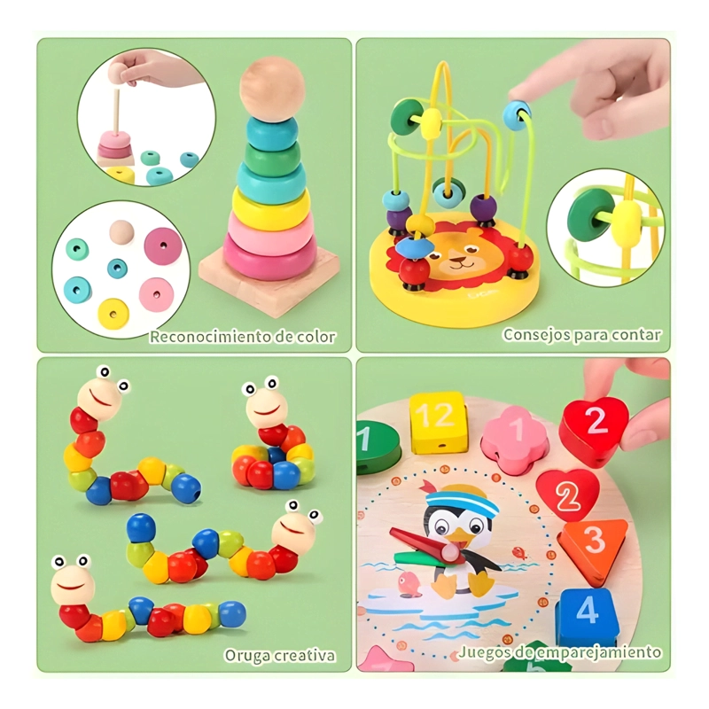 PACK 10 JUGUETES DIDACTICOS DE MADERA NIÑOS APRENDIZAJE #2 - 4