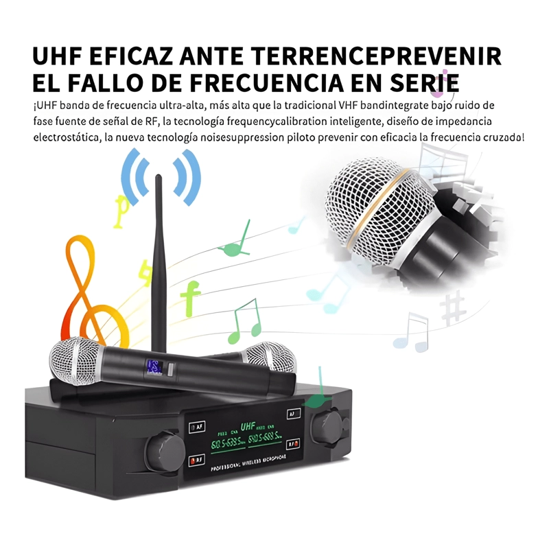 2 MICROFONOS MANO INALAMBRICOS PROFESIONALES KARAOKE NEGRO - 1