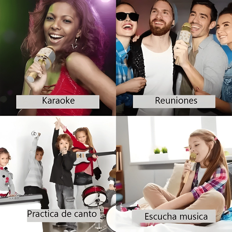 MICROFONO KARAOKE INALAMBRICO BLUETOOTH BOCINA DORADO - 3