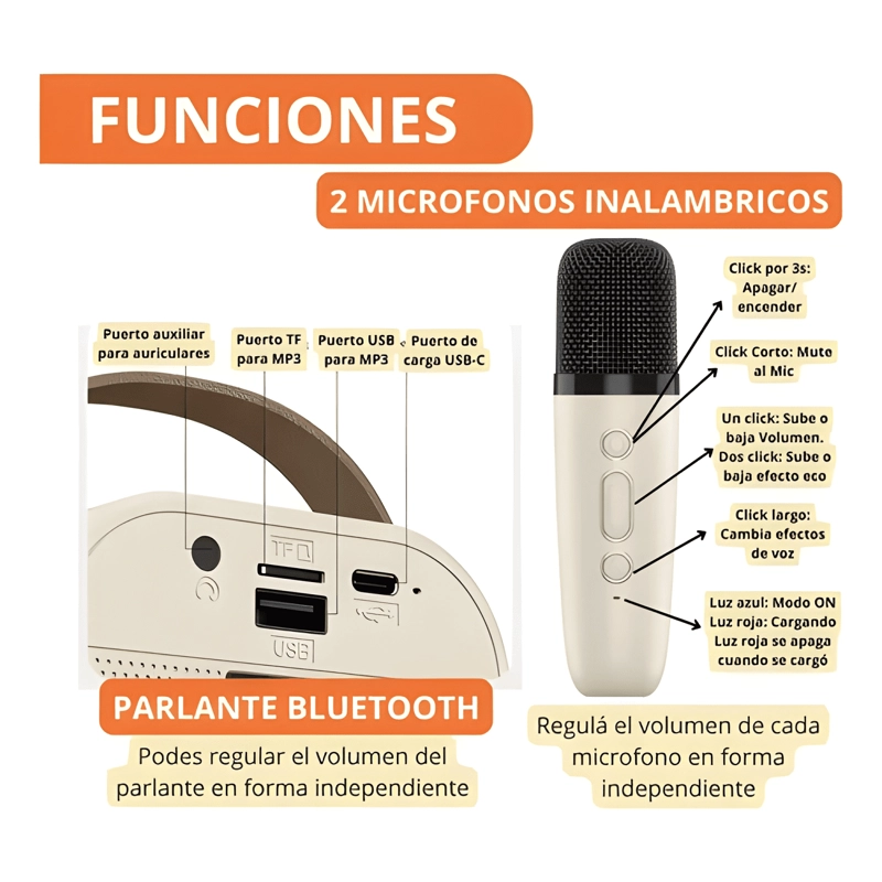 2 MICROFONOS INALAMBRICOS KARAOKE EFECTOS VOZ + BEIGE #3 - 2