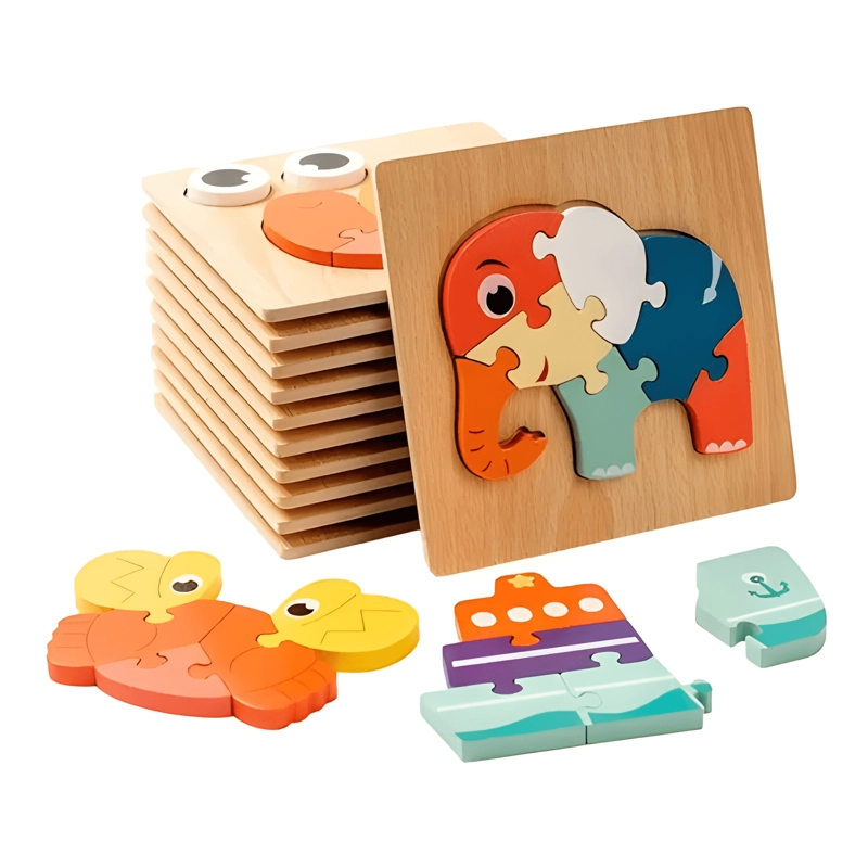 JUGUETE DE MADERA DISEÑO ANIMALES DIDACTICA ROMPECABEZA #1 - 2
