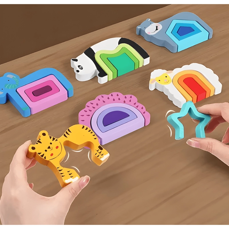 JUEGO DE ENCAJE Y APILACION DE ANIMALES PARA NIÑOS MADERA #1 - 4