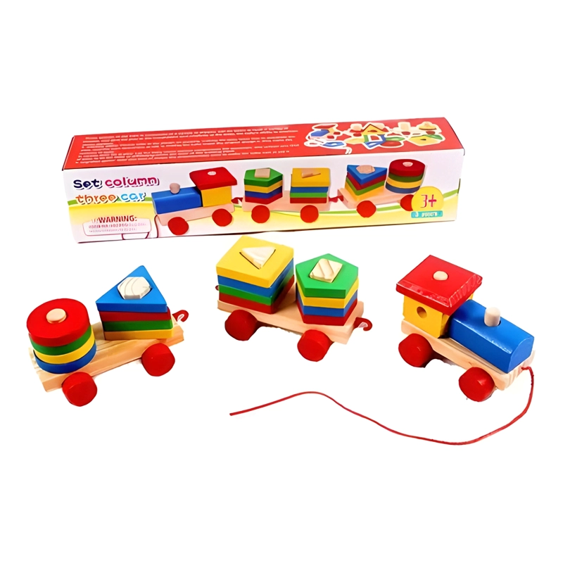 TREN DE MADERA JUGUETE EMPUJE CON PIEZAS GEOME TRICAS - 1