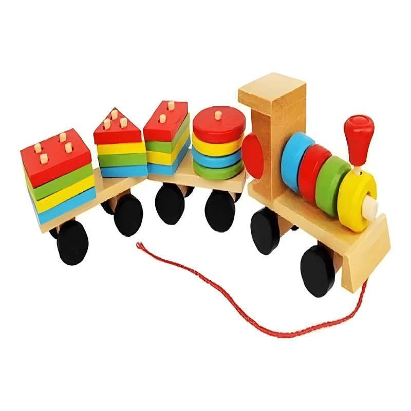 TREN DE MADERA JUGUETE EMPUJE CON PIEZAS GEOME TRICAS - 2