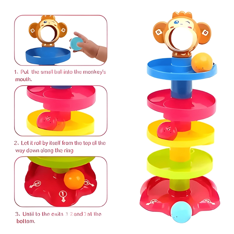 TORRE MONTESSORI DE CAIDA CON BOLAS GIRATORIAS PARA NIÑOS - 3