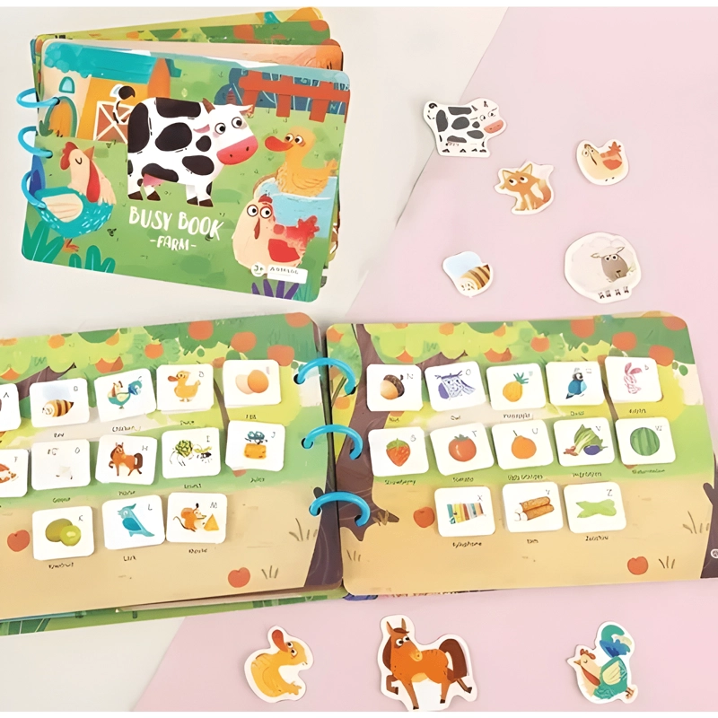 LIBRO SENSORIAL DIDACTICO MONTESSORI CON VELCRO NIÑOS GRANJA - 1