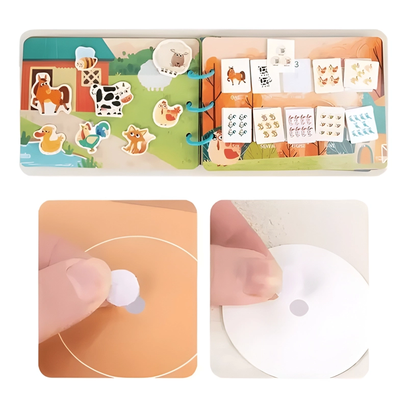 LIBRO SENSORIAL DIDACTICO MONTESSORI CON VELCRO NIÑOS GRANJA - 2