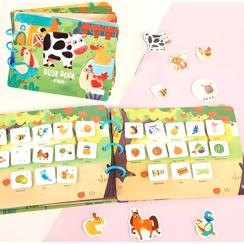 LIBRO SENSORIAL DIDACTICO MONTESSORI CON VELCRO NIÑOS GRANJA - 4