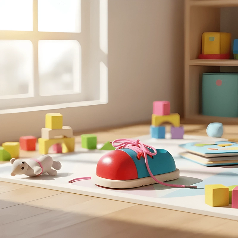 JUEGO DIDACTICO MOTRICIDAD FINA ZAPATOS ENHEBRAR PARA NIÑOS - 4