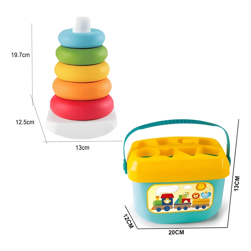 PACK BALDE PRIMEROS BLOQUES CON TORRE APILABLE ANILLOS BEBE - 1