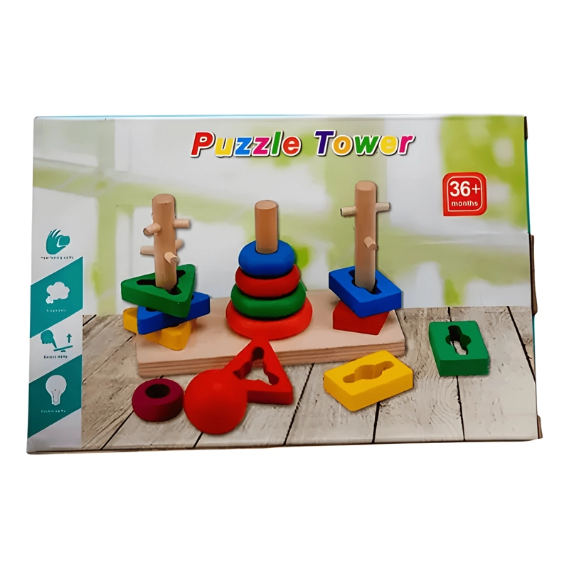 JUGUETE TORRE ENCASTRE MADERA DIDACTICO PUZZLE TORRE 10 PZA - 1