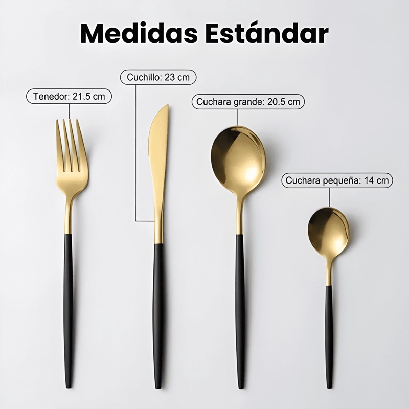 SET 30 PIEZAS CUBIERTOS CUCHILLERIA ACERO INOXIDABLE DORADO - 3