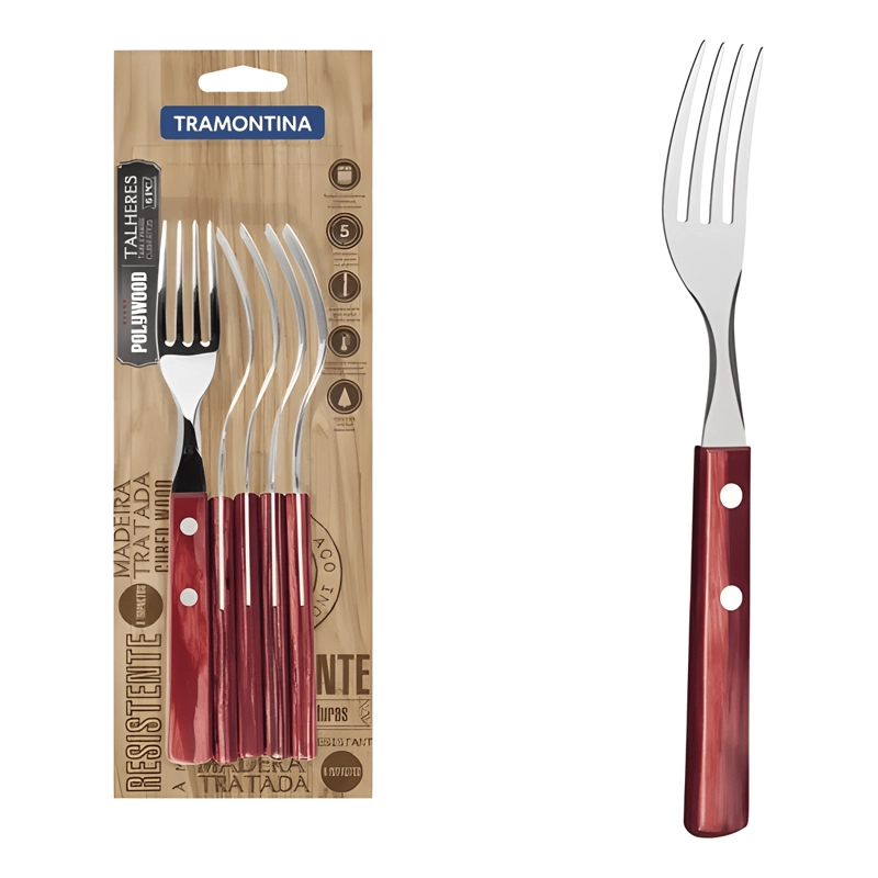 PACK TENEDOR MANGO MADERAX12UD+CUCHILLO 5PULGADAS - 1