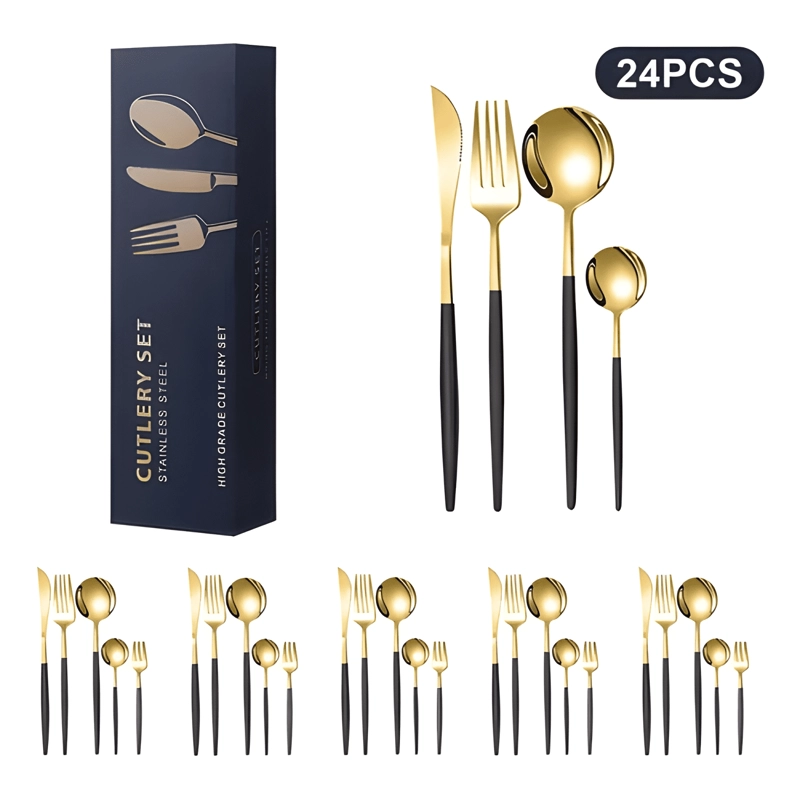 CUBIERTOS ACERO 24 PIEZAS DORADOS - 1