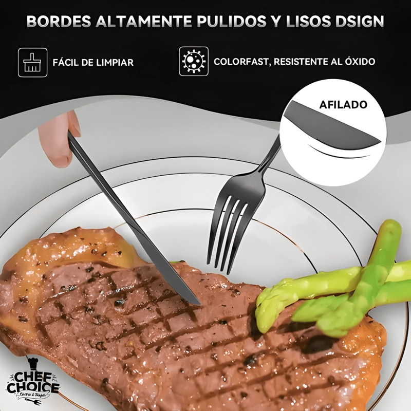SET CUBIERTOS ACERO INOXIDABLE ELEGANTE 24PCS NEGRO - 3