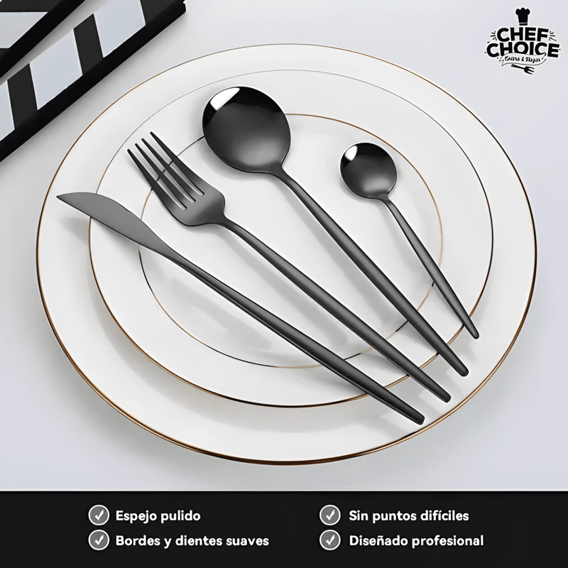SET CUBIERTOS ACERO INOXIDABLE ELEGANTE 24PCS NEGRO - 4