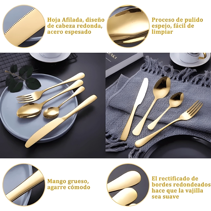 CUBIERTOS SERVICIOS SET DE 24EPCS ACERO INOXIDABLES DORADO - 1