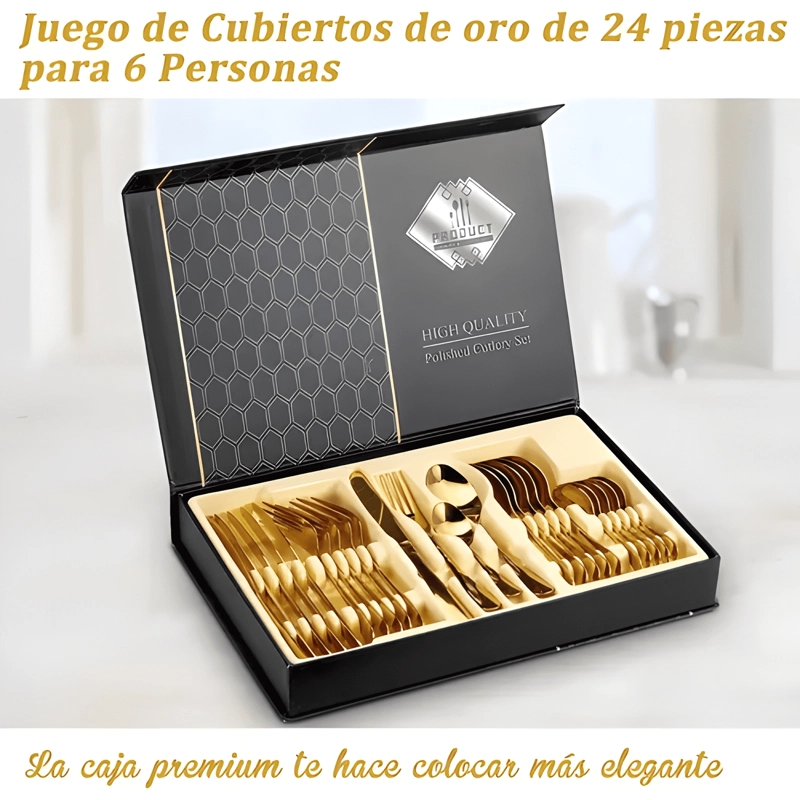 CUBIERTOS SERVICIOS SET DE 24EPCS ACERO INOXIDABLES DORADO - 2