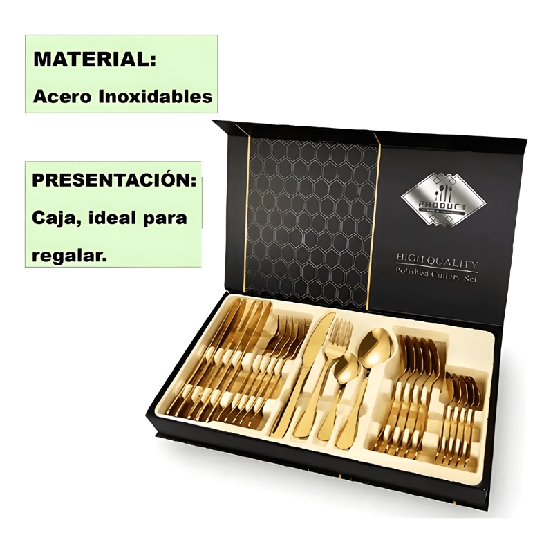 CUBIERTOS SERVICIOS SET DE 24EPCS ACERO INOXIDABLES DORADO - 3