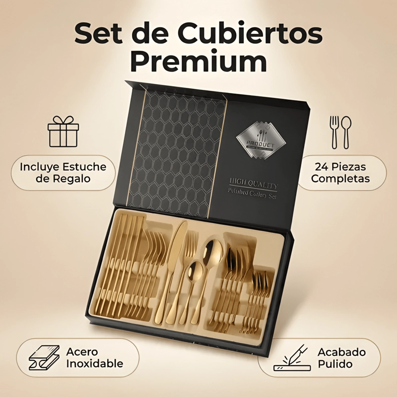 SET CUBIERTOS ACERO INOXIDABLE 24 PIEZAS DORADO - 1