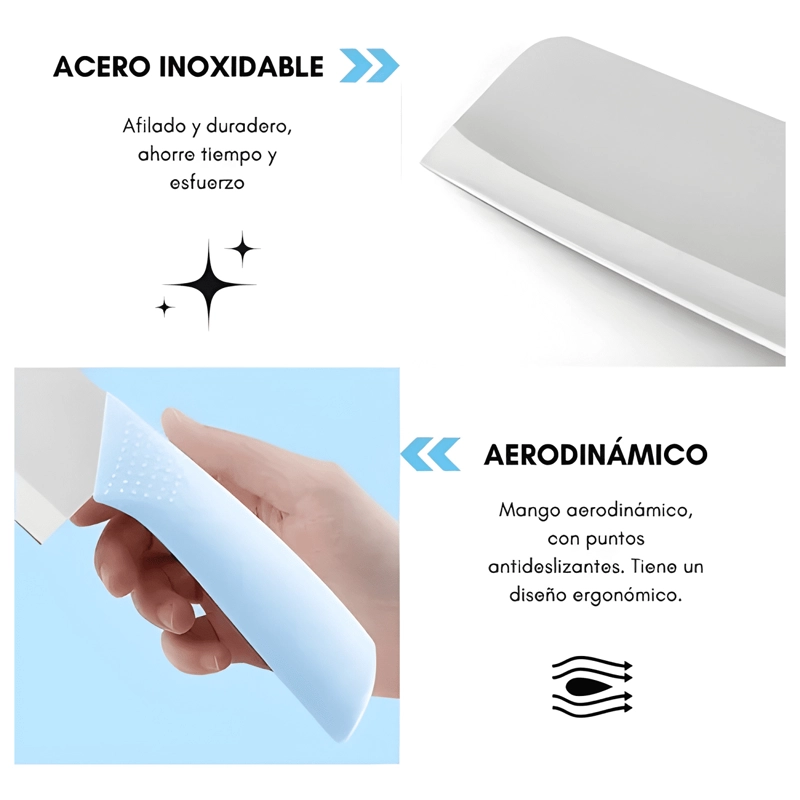 SET CUCHILLOS JUEGO COCINA ACERO INOXIDABLE TABLA PICAR 3PCS - 2