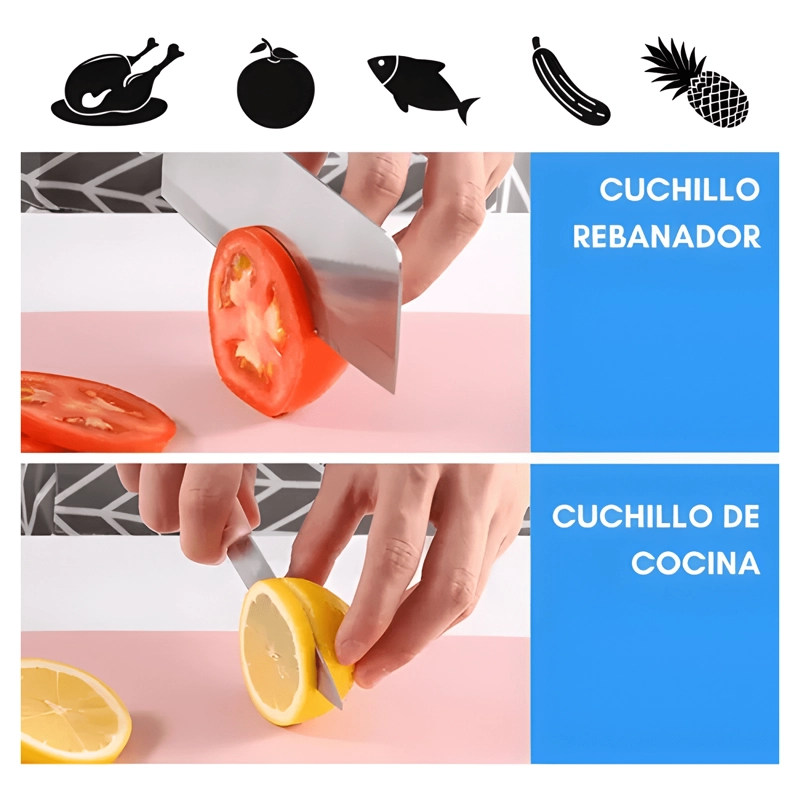 SET CUCHILLOS JUEGO COCINA ACERO INOXIDABLE TABLA PICAR 3PCS - 3