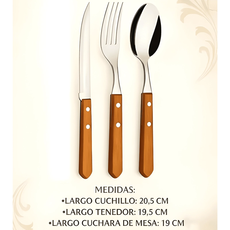 SET DE CUBIERTOS PARA ASADO 18PIEZA CUCHILLERIA MANGO MADERA - 1