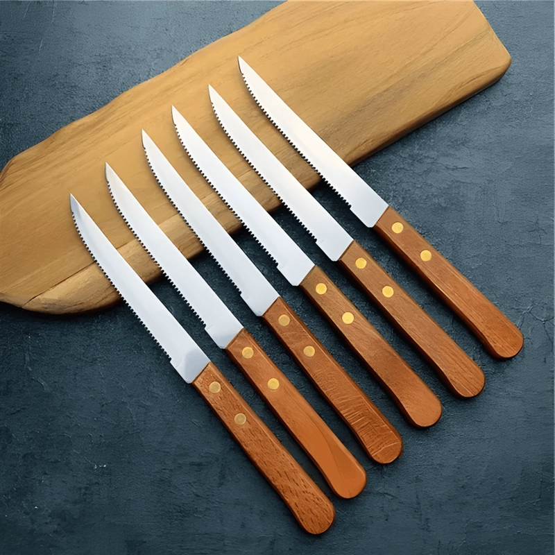SET DE CUBIERTOS PARA ASADO 18PIEZA CUCHILLERIA MANGO MADERA - 3