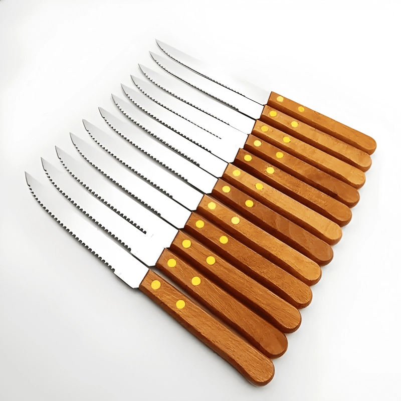 CUCHILLOS ACERO INOXIDABLE CUBIERTOS MADERA ASADO PACK X12 - 2