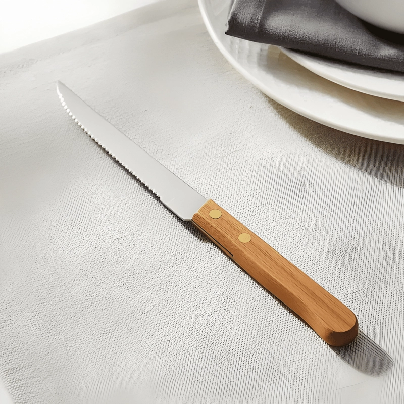 CUCHILLOS ACERO INOXIDABLE CUBIERTOS MADERA ASADO PACK X12 - 3