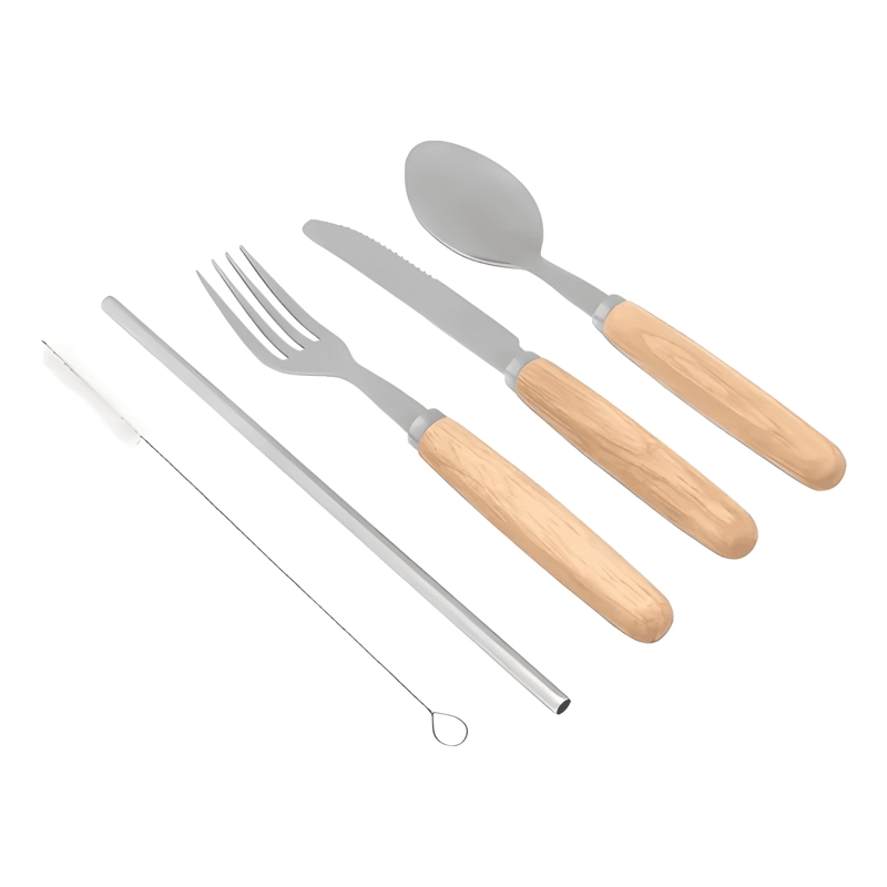 SET CUBIERTOS ECOLOGICOS 5 PIEZAS MTM MANGO MADERA MARRON - 2