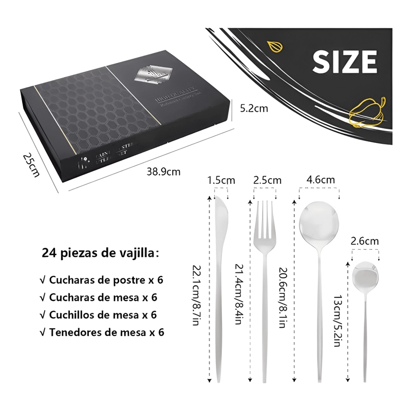 SET 24 CUBIERTOS ACERO INOXIDABLE JUEGO SERVICIO COMPLETO #5 - 1