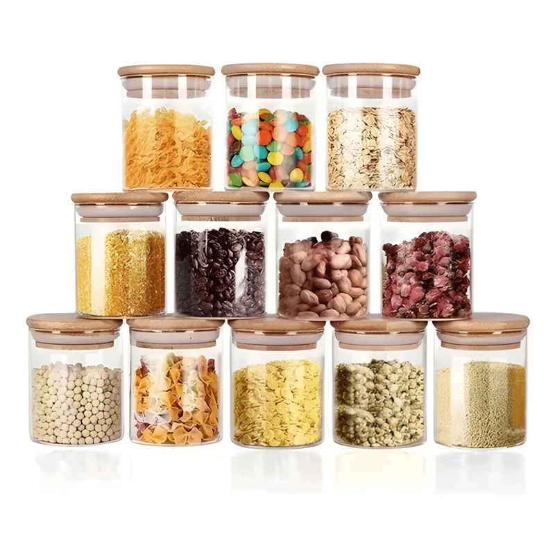PACK 12 FRASCOS VIDRIO HERME TICO TAPA BAMBU 350 ML - 1