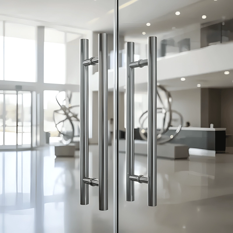 MANILLON DOBLE ACERO INOX 100 CM PUERTA MADERA Y CRISTAL #5 - 3