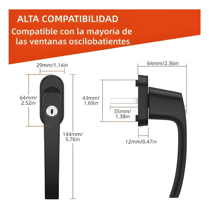 MANILLA ALUMINIO CON CERRADURA LLAVE Y SEGURO VENTANAS 4U - 1