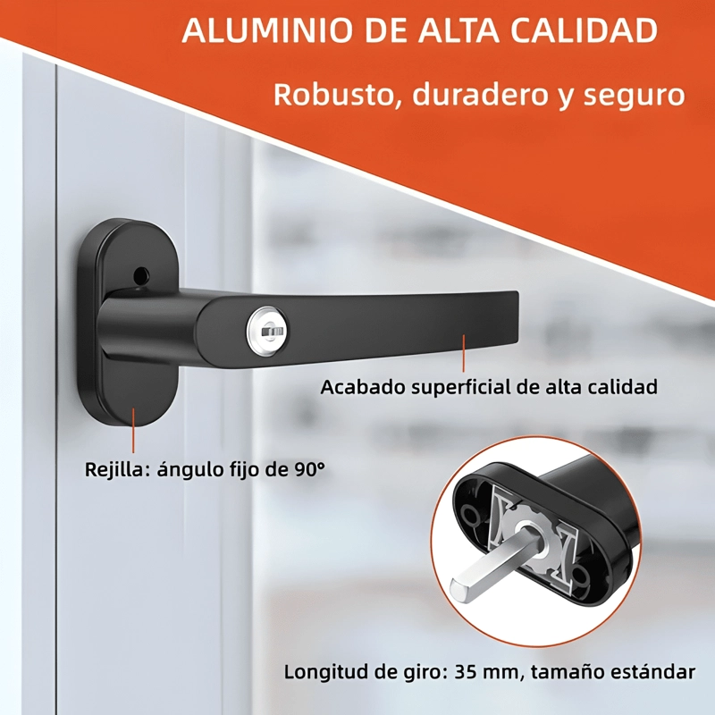 MANILLA ALUMINIO CON CERRADURA LLAVE Y SEGURO VENTANAS 4U - 2
