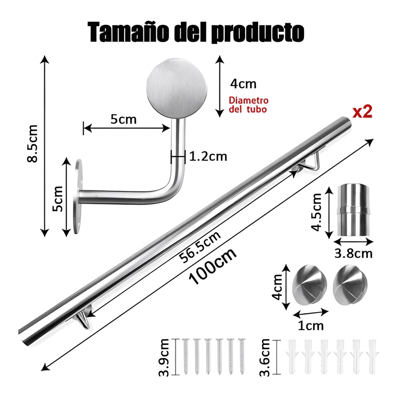 PASAMANOS INOX ESCALERAS 2 M CON SOPORTES, EMPALMABLE #1 - 1