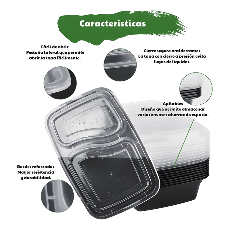 ENVASE MEAL PREP 2 COMPARTIMENTOS REUTILIZABLE 710 ML 10U - 2