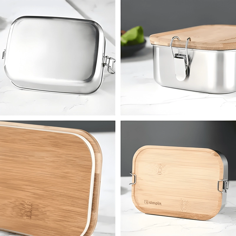 TUPPER DE ACERO INOXIDABLE TAPA MADERA 800 ML - 3