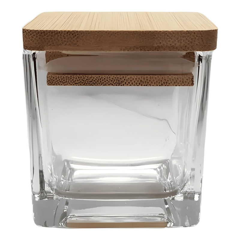 FRASCO CUADRADO VIDRIO 170 CC TAPA MADERA 5U, TRANSPARENTE - 2