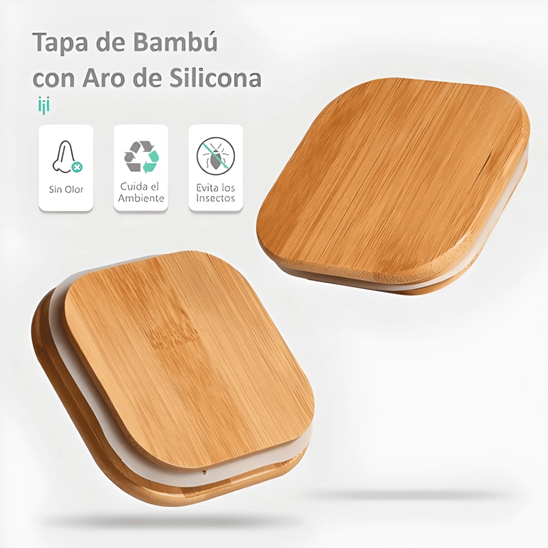 SET 4 CONTENEDORES VIDRIO HERME TICOS TAPA BAMBU - 4